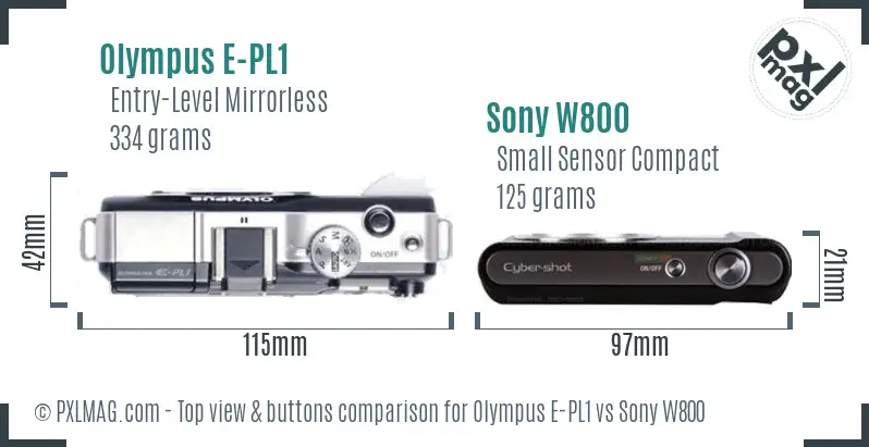 Olympus E-PL1 vs Sony W800 top view buttons comparison