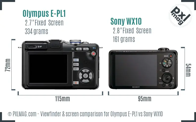 Olympus E-PL1 vs Sony WX10 Screen and Viewfinder comparison