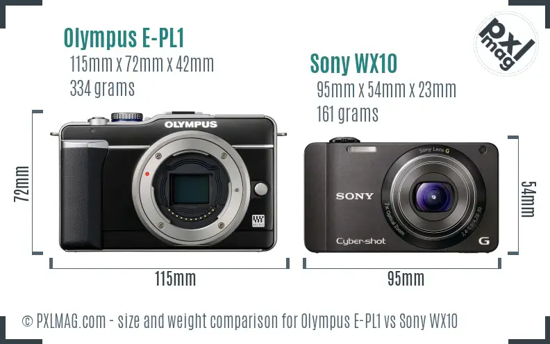 Olympus E-PL1 vs Sony WX10 size comparison