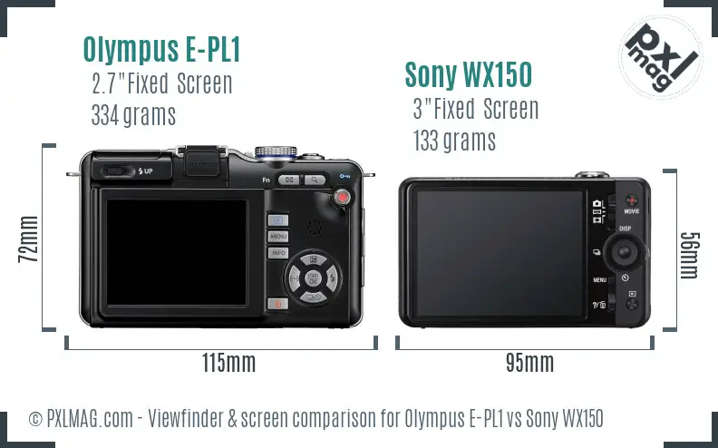 Olympus E-PL1 vs Sony WX150 Screen and Viewfinder comparison