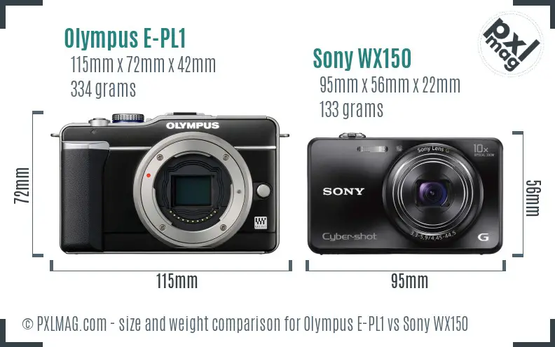 Olympus E-PL1 vs Sony WX150 size comparison