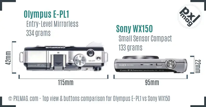 Olympus E-PL1 vs Sony WX150 top view buttons comparison