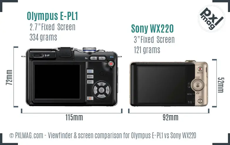 Olympus E-PL1 vs Sony WX220 Screen and Viewfinder comparison