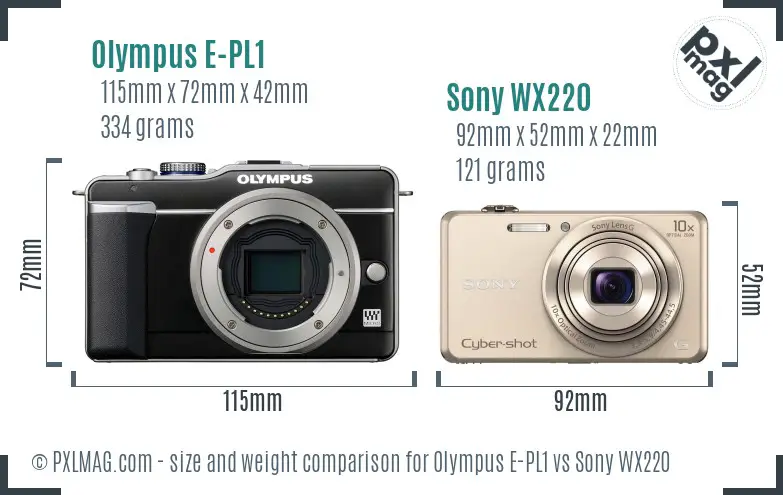 Olympus E-PL1 vs Sony WX220 size comparison