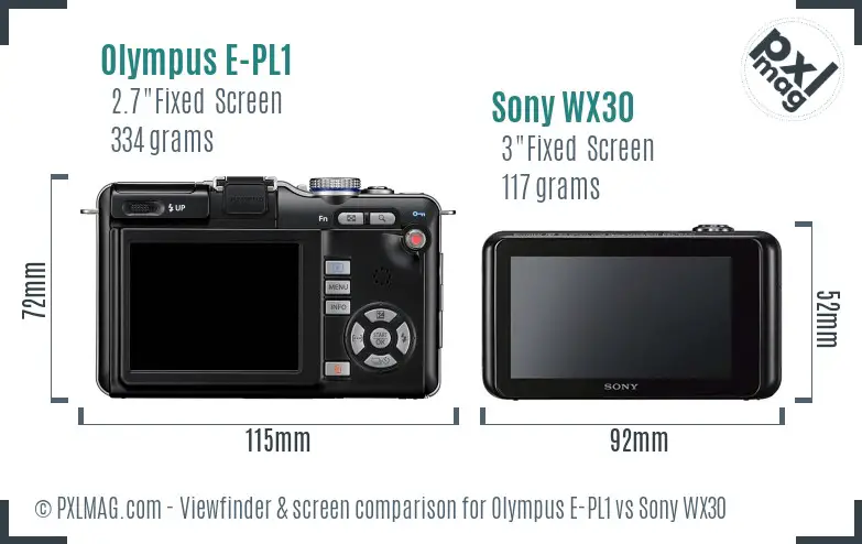 Olympus E-PL1 vs Sony WX30 Screen and Viewfinder comparison