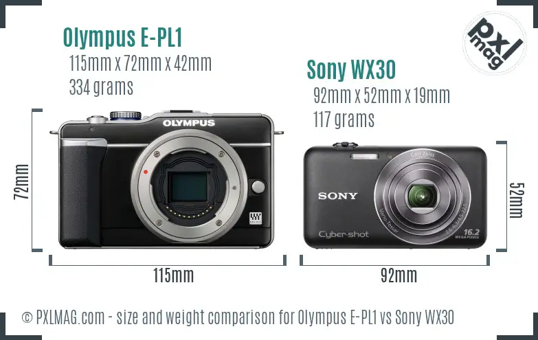 Olympus E-PL1 vs Sony WX30 size comparison