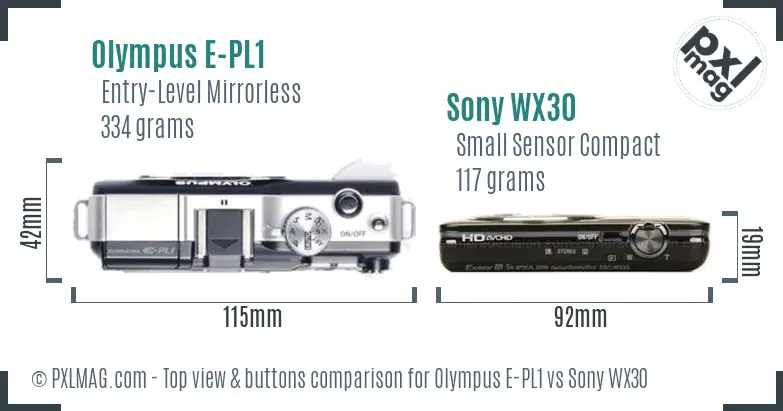 Olympus E-PL1 vs Sony WX30 top view buttons comparison