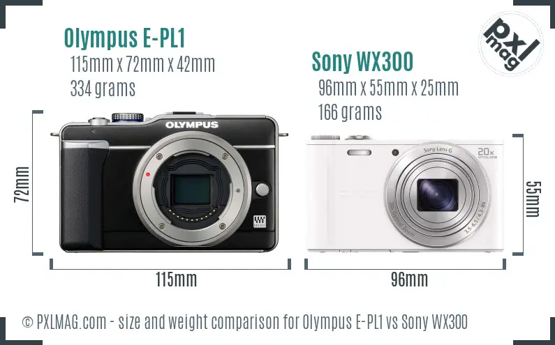 Olympus E-PL1 vs Sony WX300 size comparison Olympus E-PL1 vs Sony WX300 size comparison