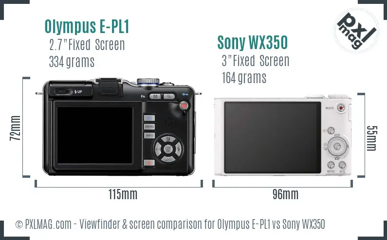 Olympus E-PL1 vs Sony WX350 Screen and Viewfinder comparison