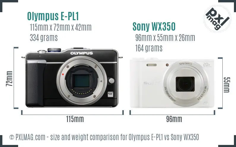 Olympus E-PL1 vs Sony WX350 size comparison