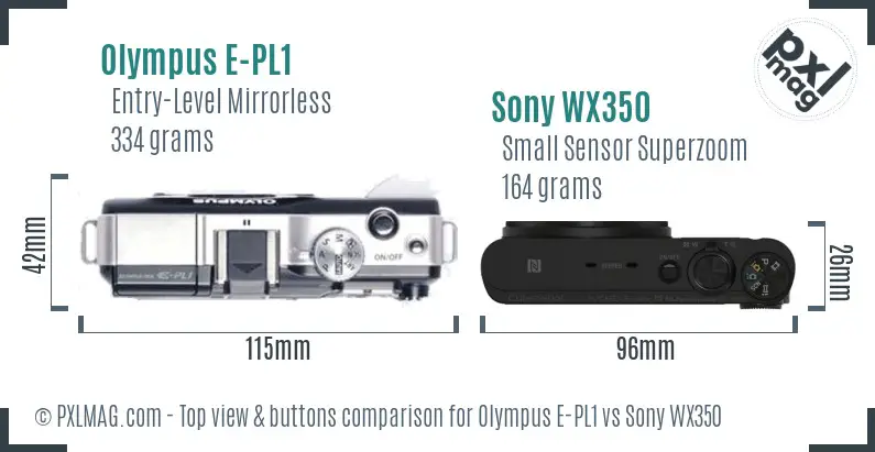 Olympus E-PL1 vs Sony WX350 top view buttons comparison