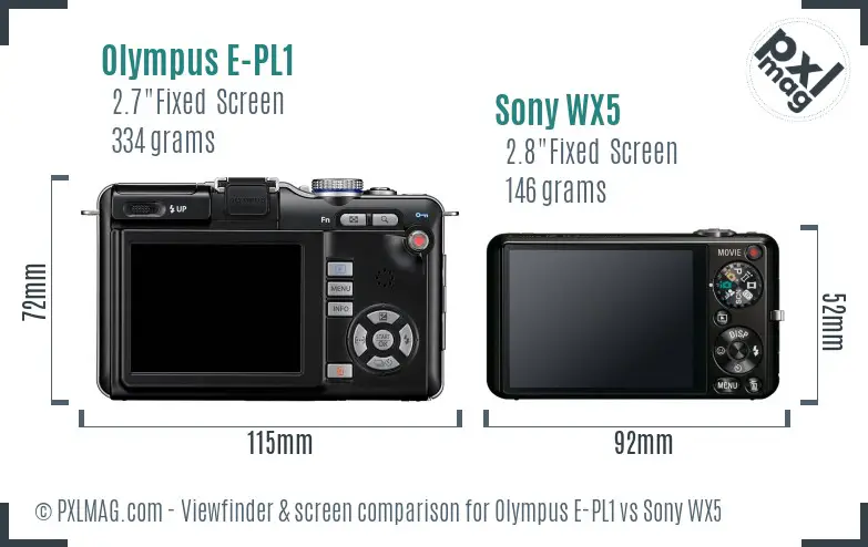 Olympus E-PL1 vs Sony WX5 Screen and Viewfinder comparison