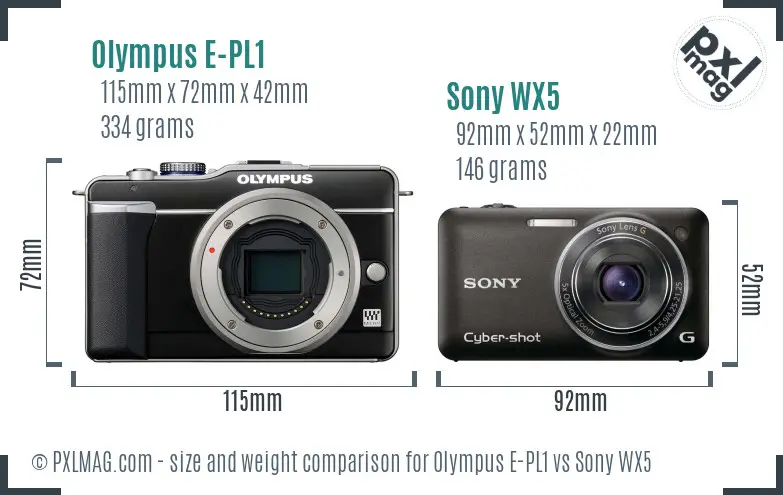 Olympus E-PL1 vs Sony WX5 size comparison