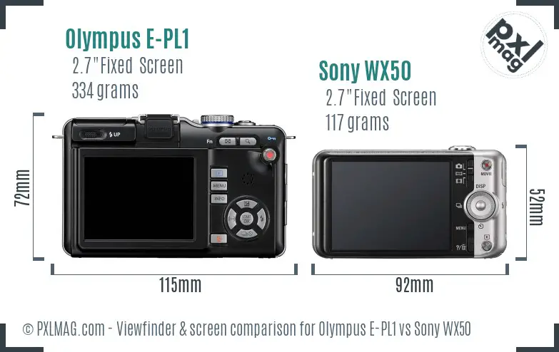 Olympus E-PL1 vs Sony WX50 Screen and Viewfinder comparison