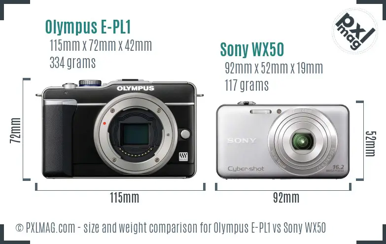 Olympus E-PL1 vs Sony WX50 size comparison