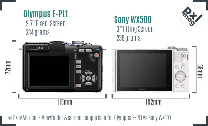Olympus E-PL1 vs Sony WX500 Screen and Viewfinder comparison