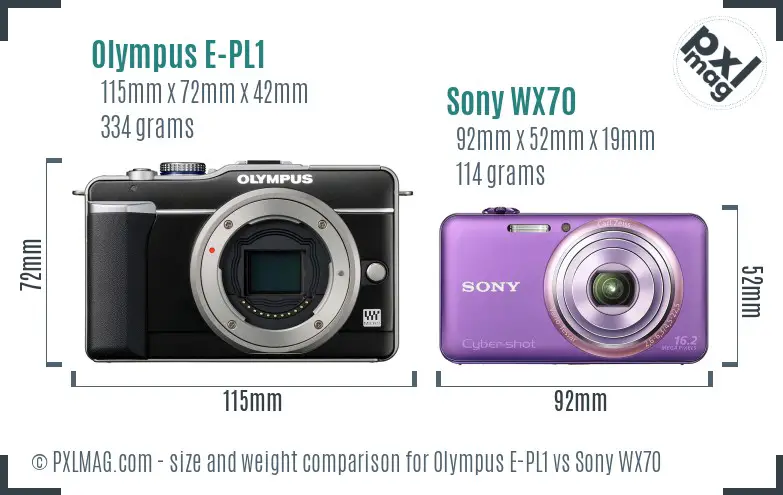 Olympus E-PL1 vs Sony WX70 size comparison