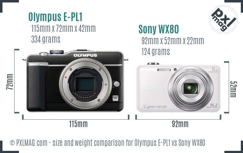 Olympus E-PL1 vs Sony WX80 size comparison