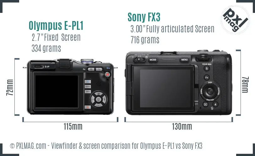 Olympus E-PL1 vs Sony FX3 Screen and Viewfinder comparison