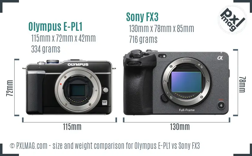 Olympus E-PL1 vs Sony FX3 size comparison Olympus E-PL1 vs Sony FX3 size comparison