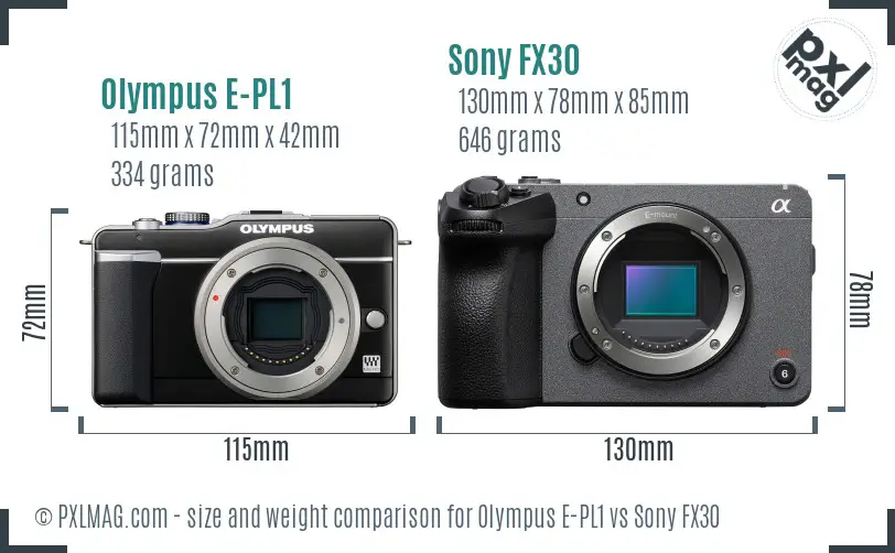 Olympus E-PL1 vs Sony FX30 size comparison
