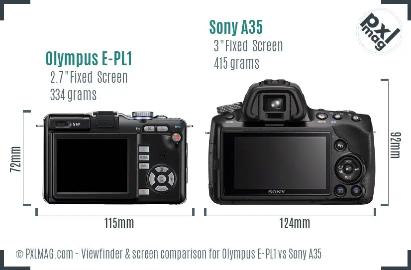 Olympus E-PL1 vs Sony A35 Screen and Viewfinder comparison