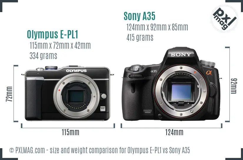 Olympus E-PL1 vs Sony A35 size comparison