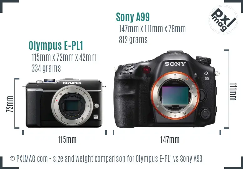 Olympus E-PL1 vs Sony A99 size comparison