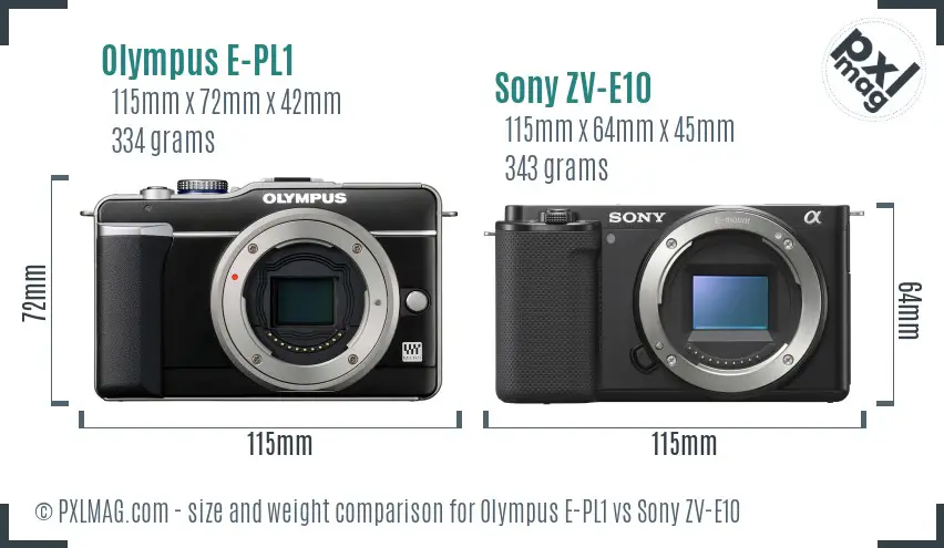 Olympus E-PL1 vs Sony ZV-E10 size comparison