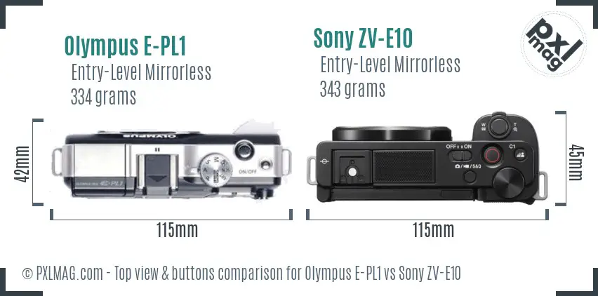 Olympus E-PL1 vs Sony ZV-E10 top view buttons comparison