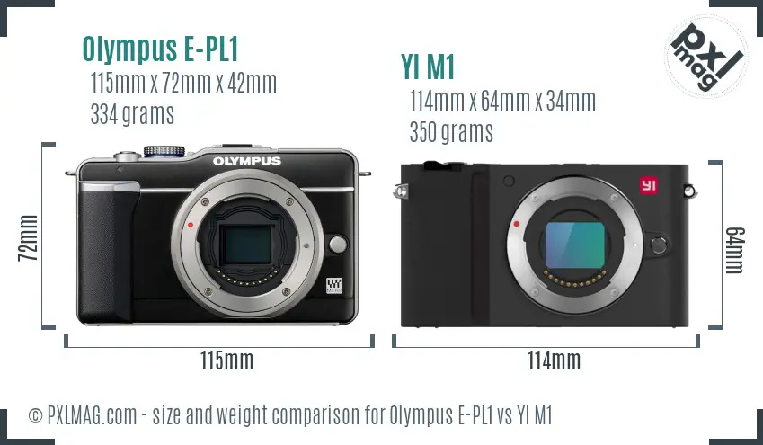 Olympus E-PL1 vs YI M1 size comparison