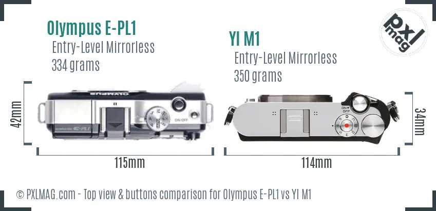 Olympus E-PL1 vs YI M1 top view buttons comparison