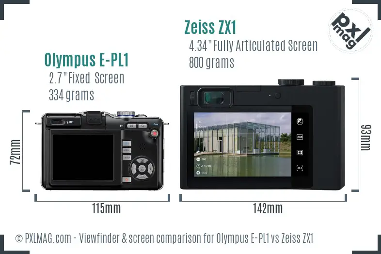 Olympus E-PL1 vs Zeiss ZX1 Screen and Viewfinder comparison