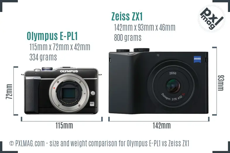 Olympus E-PL1 vs Zeiss ZX1 size comparison