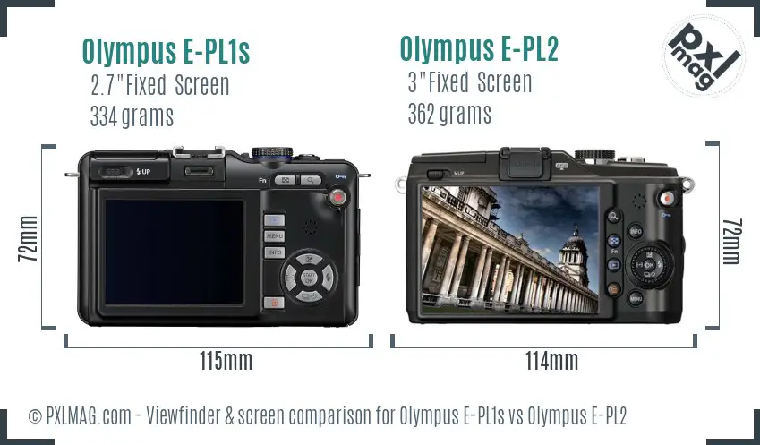Olympus E-PL1s vs Olympus E-PL2 Screen and Viewfinder comparison