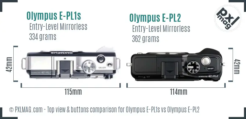Olympus E-PL1s vs Olympus E-PL2 top view buttons comparison
