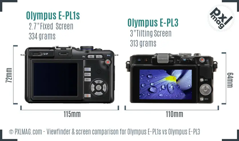 Olympus E-PL1s vs Olympus E-PL3 Screen and Viewfinder comparison