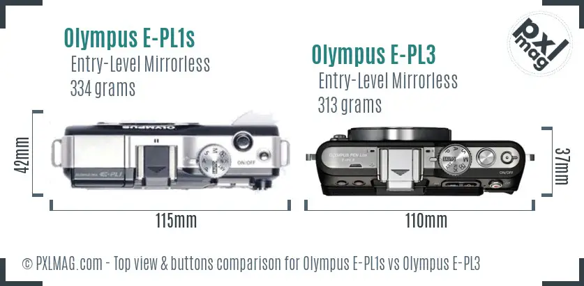 Olympus E-PL1s vs Olympus E-PL3 top view buttons comparison