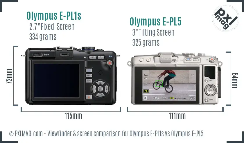 Olympus E-PL1s vs Olympus E-PL5 Screen and Viewfinder comparison