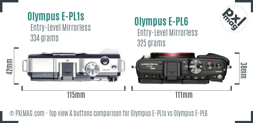 Olympus E-PL1s vs Olympus E-PL6 top view buttons comparison