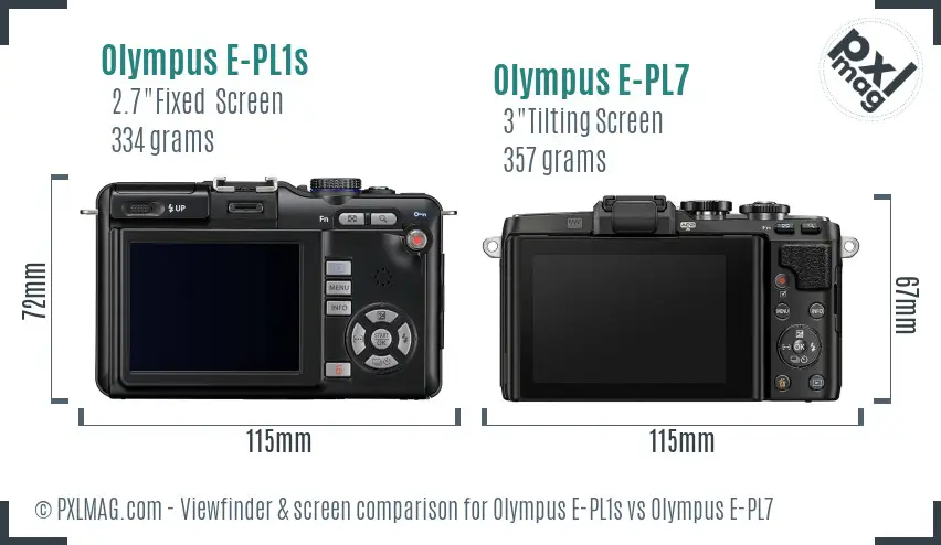Olympus E-PL1s vs Olympus E-PL7 Screen and Viewfinder comparison