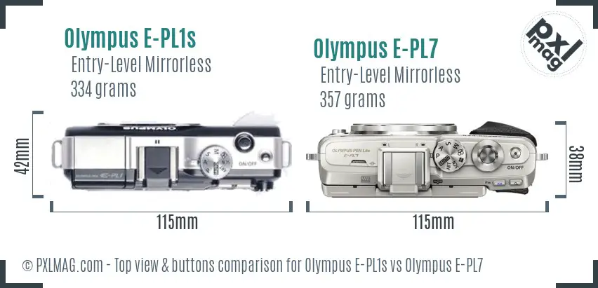 Olympus E-PL1s vs Olympus E-PL7 top view buttons comparison