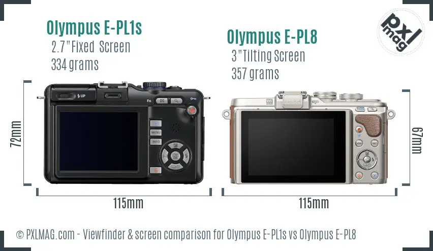 Olympus E-PL1s vs Olympus E-PL8 Screen and Viewfinder comparison