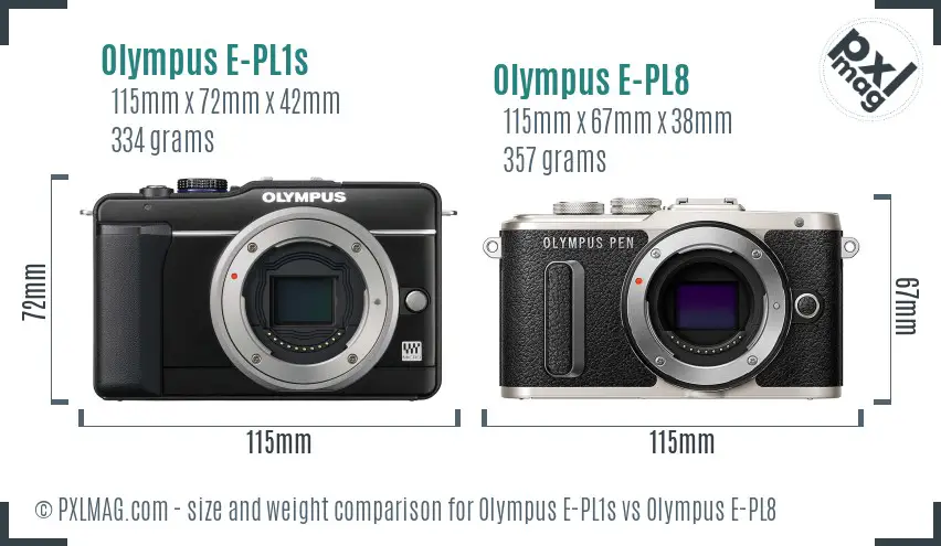 Olympus E-PL1s vs Olympus E-PL8 size comparison