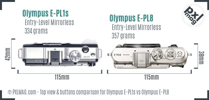 Olympus E-PL1s vs Olympus E-PL8 top view buttons comparison