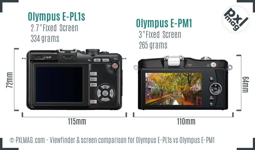 Olympus E-PL1s vs Olympus E-PM1 Screen and Viewfinder comparison