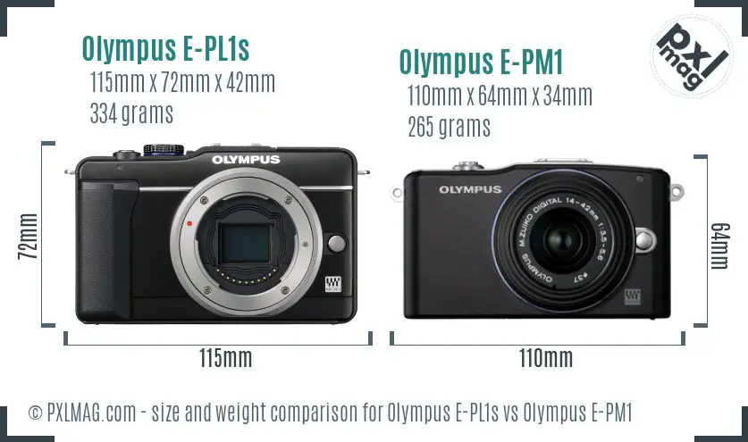 Olympus E-PL1s vs Olympus E-PM1 size comparison