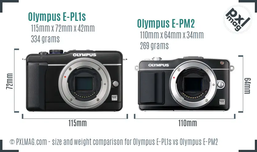 Olympus E-PL1s vs Olympus E-PM2 size comparison