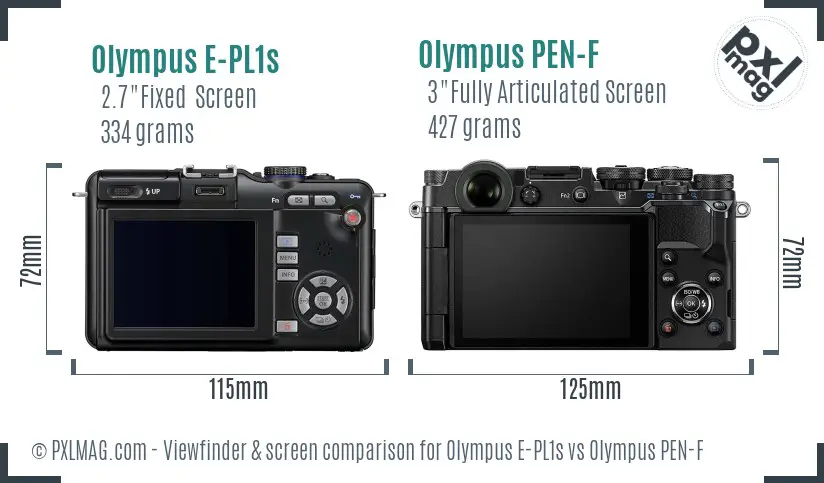 Olympus E-PL1s vs Olympus PEN-F Screen and Viewfinder comparison