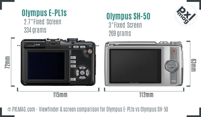 Olympus E-PL1s vs Olympus SH-50 Screen and Viewfinder comparison